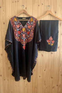 Heer Black Long Multi color Aari Work Kaftan Set