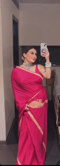 Pamposh Rani Pink Crepe Saree with Kashmiri Tilla Embroidery