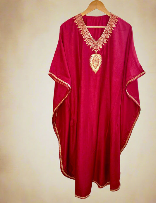 Mahira Royal Maroon Tilla kaftan