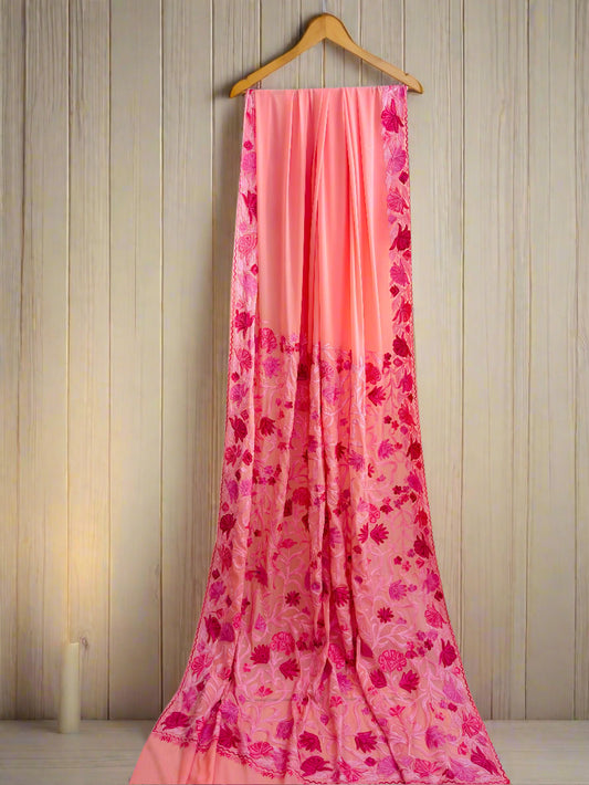 Posh Blush Pink Crepe Saree with Kashmiri Aari Embroidery