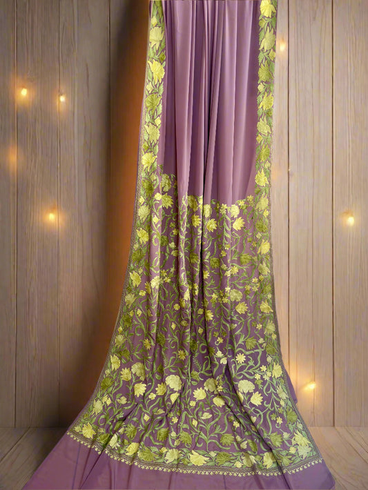 Posh Lavender Crepe Saree with Kashmiri Aari Embroidery