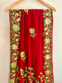 Posh Red Crepe Georgette Saree with Kashmiri Aari Embroidery