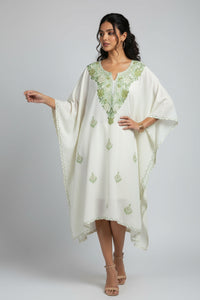 Heer White Long Aari Work Kaftan