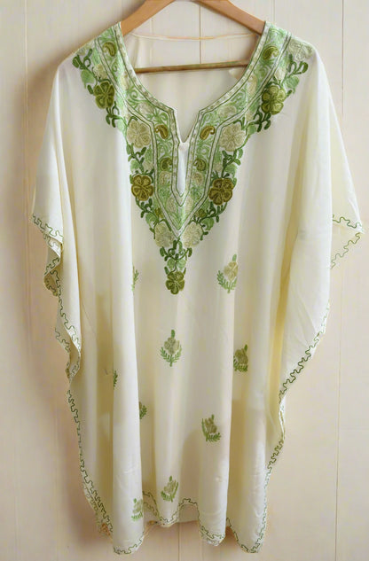 Heer White Long Aari Work Kaftan