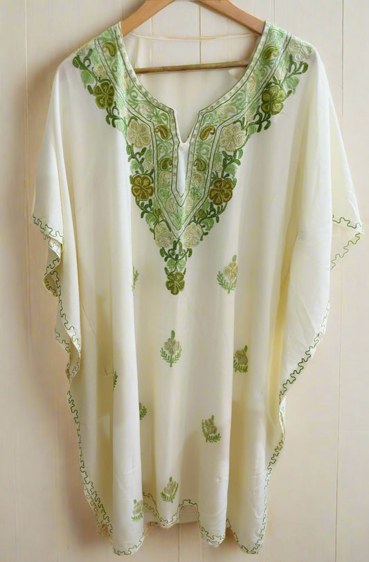 Heer White Long Aari Work Kaftan