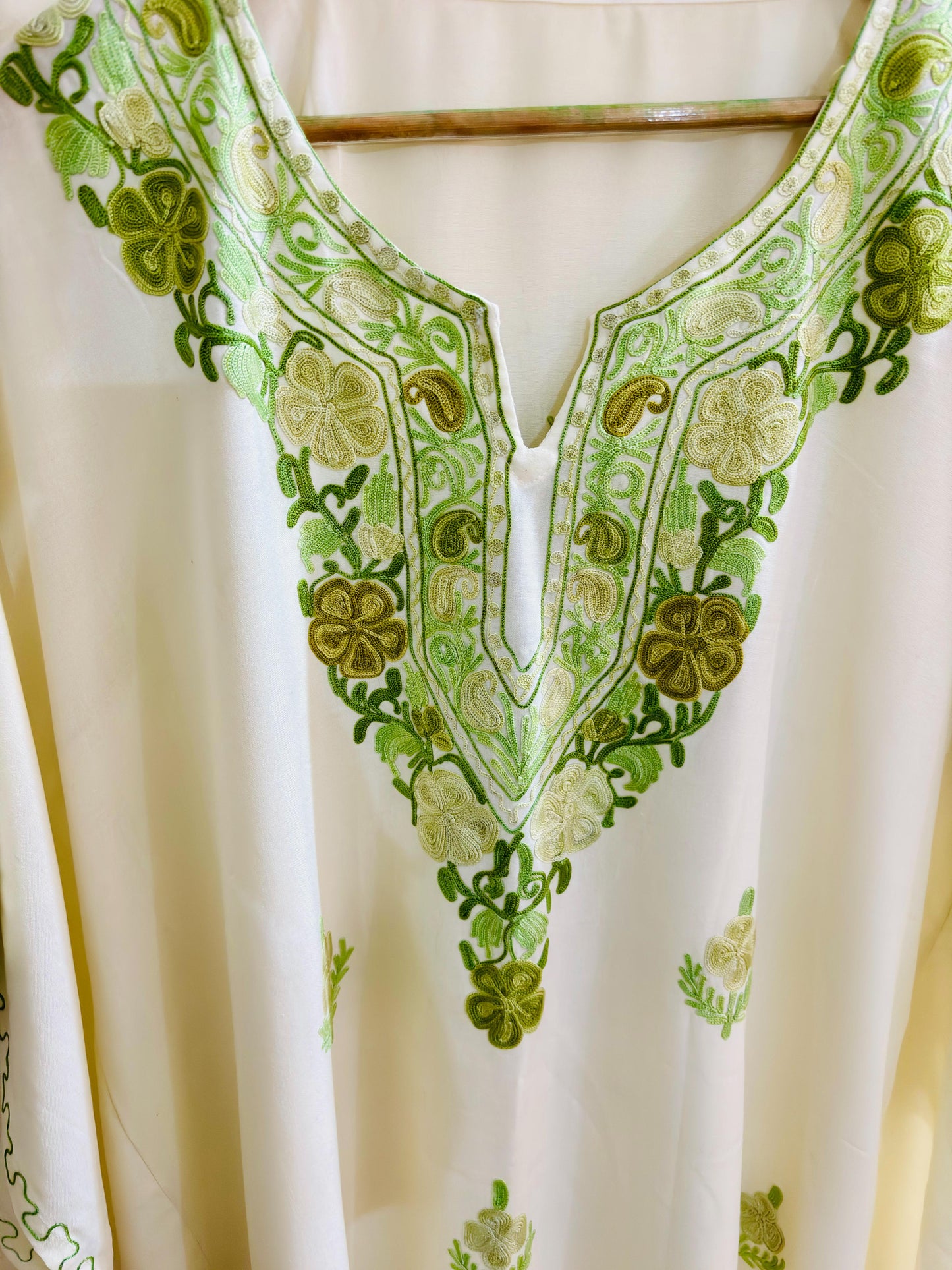 Heer White Long Aari Work Kaftan