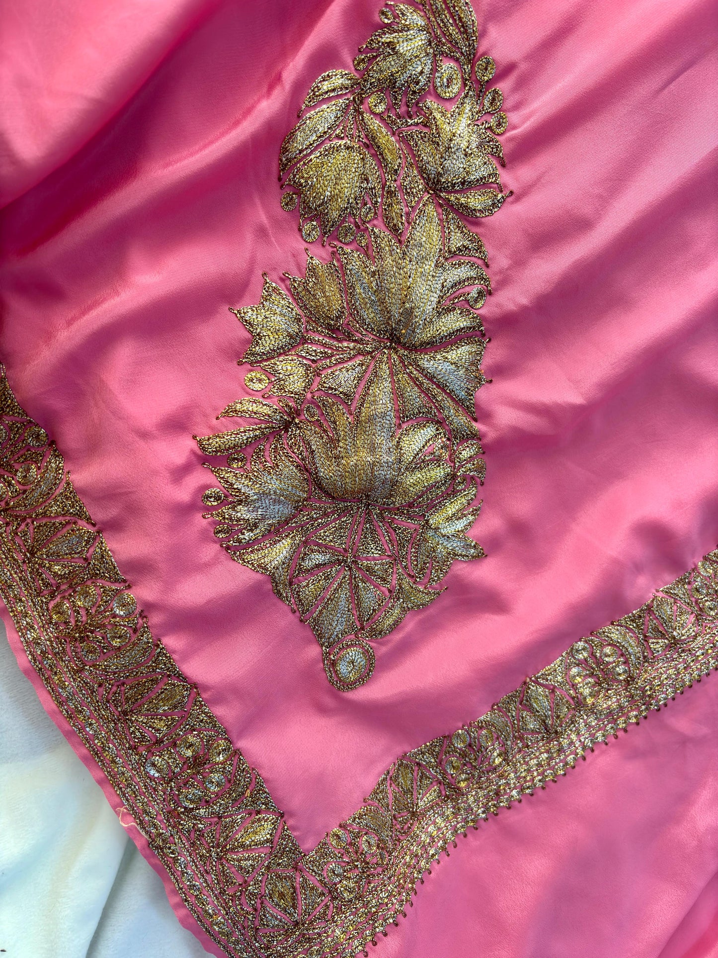 Mahren Pastel Noon Chai Pink  Crepe Saree With Kashmiri Tilla Embroidery