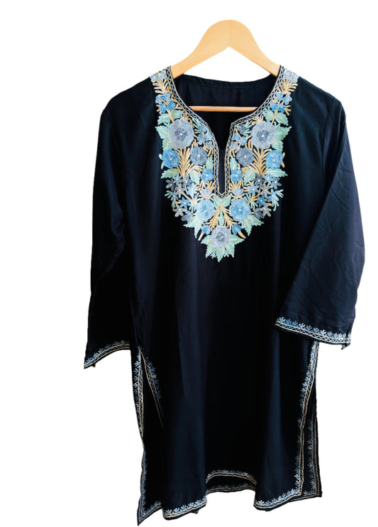 Summer Posh Black Aari Kurta with Bell Sleeves