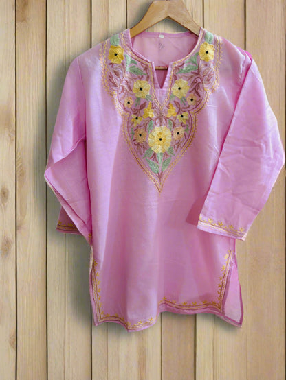 Summer Posh Pink Aari Short Kurta