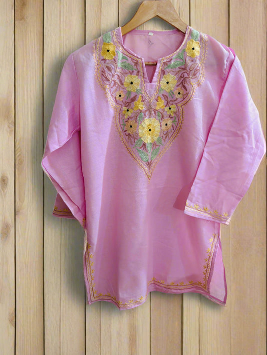 Summer Posh Pink Aari Short Kurta