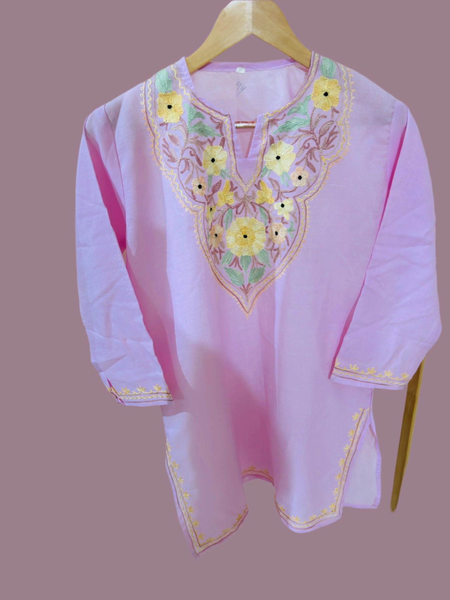 Summer Posh Pink Aari Short Kurta