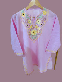 Summer Posh Pink Aari Short Kurta