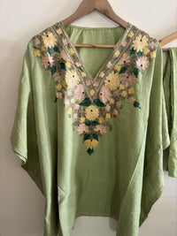 Lailaa Pista Green  Kaftan Set with Multi Aari Embroidery