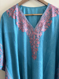 Lailaa Ferozi Blue Side Jal Kaftan Set with Multi Aari Embroidery