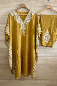 Lailaa Mustard Side Jal Kaftan Set with Multi Aari Embroidery