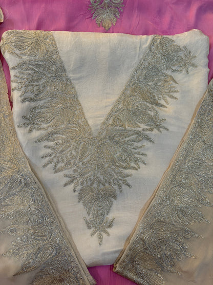 Gulab Zari White Unstitched Suit