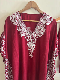 Lailaa Maroon Side Jal Kaftan Set with Multi Aari Embroidery