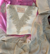 Gulab Zari White Unstitched Suit