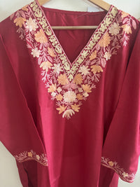 Pamposh Maroon Mutli Color Aari Embroidered Kurta Set – Summer Edition