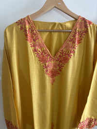 Pamposh Mustard Yellow Mutli Color Aari Embroidered Kurta Set – Summer Edition