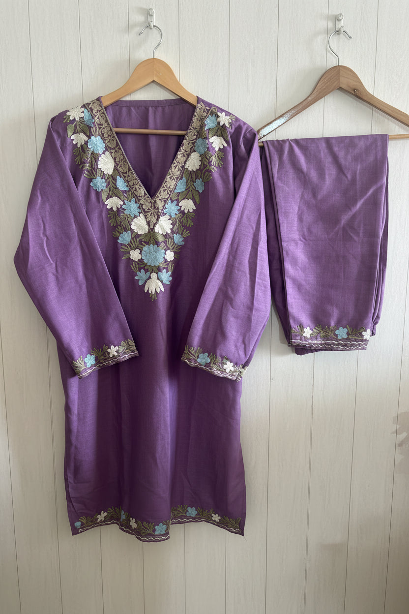 Pamposh Lavender Mutli Color Aari Embroidered Kurta Set