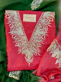 Gulab Zari Coral Pink Unstitched Suit