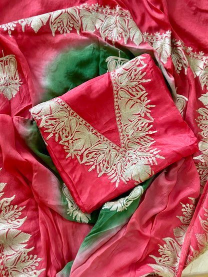 Gulab Zari Coral Pink Unstitched Suit
