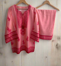 Bahar Peach Pink Linen Kurta Set for Women
