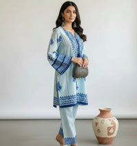 Bahar Powder Blue Linen Kurta Set for Women