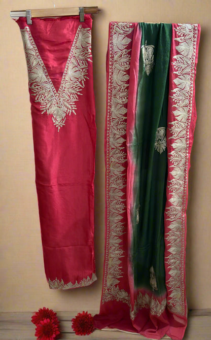 Gulab Zari Coral Pink Unstitched Suit