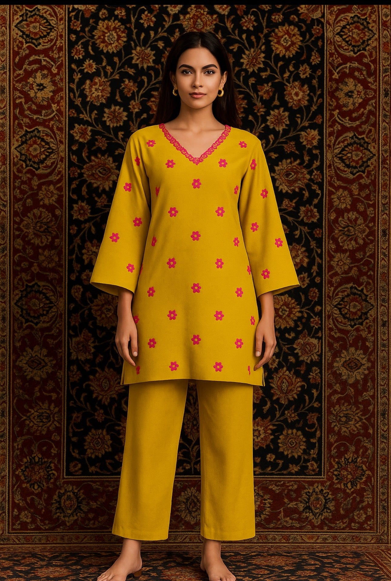 Zoon Mustard Lime Kurta Set for Women-Summer Edition
