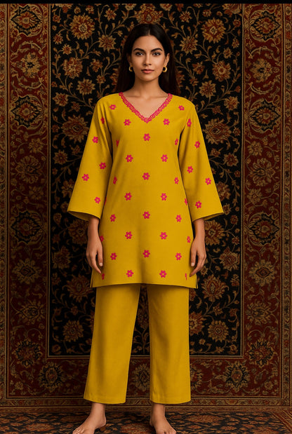 Zoon Mustard Lime Kurta Set for Women-Summer Edition