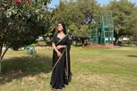 Omang Black Crepe Saree with Kashmiri Tilla Embroidery