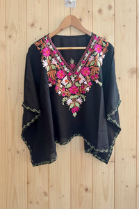 Lailaa Black Mini Kaftan Top with Multi Aari Embroidery