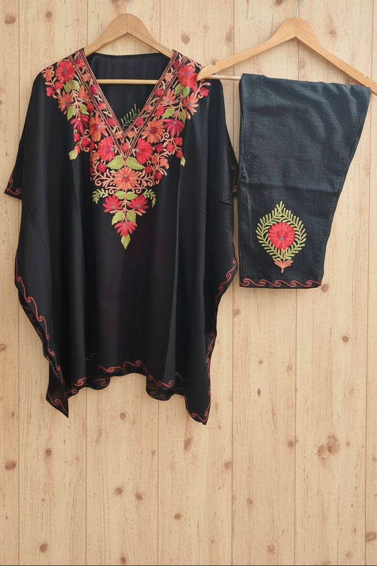 Lailaa Black  Kaftan Set with Multi Color Aari Embroidery