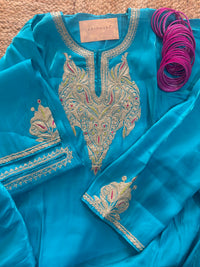 Leela Stitched Firozi Blue Tilla Pheran Set