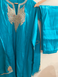 Leela Stitched Firozi Blue Tilla Pheran Set