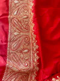 Nayna Red Crepe Tilla Saree with Kasmiri Tilla Embroidery