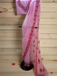 Noor  Blush Pink Organza Saree With Kashmiri Aari Embroidery