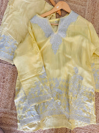 Pamposh Pastel Yellow with Zari Tilla Aari Embroidered Kurta Set