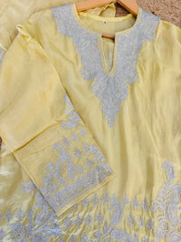 Pamposh Pastel Yellow with Zari Tilla Aari Embroidered Kurta Set