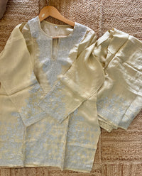 Pamposh Ivory with Zari Tilla Aari Embroidered Kurta Set