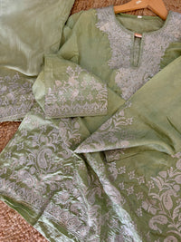 Pamposh Pastel Green with Zari Tilla Aari Embroidered Kurta Set