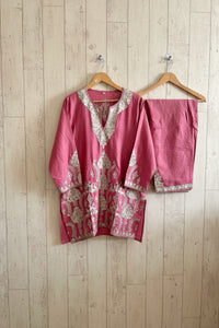 Pamposh Pink with Zari Tilla Aari Embroidered Kurta Set