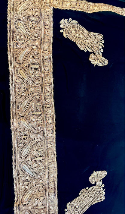 Mahren Black Crepe Saree With  Premium Kashmiri Tilla Embroidery