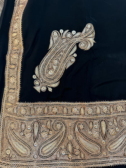 Mahren Black Crepe Saree With  Premium Kashmiri Tilla Embroidery