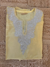 Pamposh Pastel Yellow with Zari Tilla Aari Embroidered Kurta Set