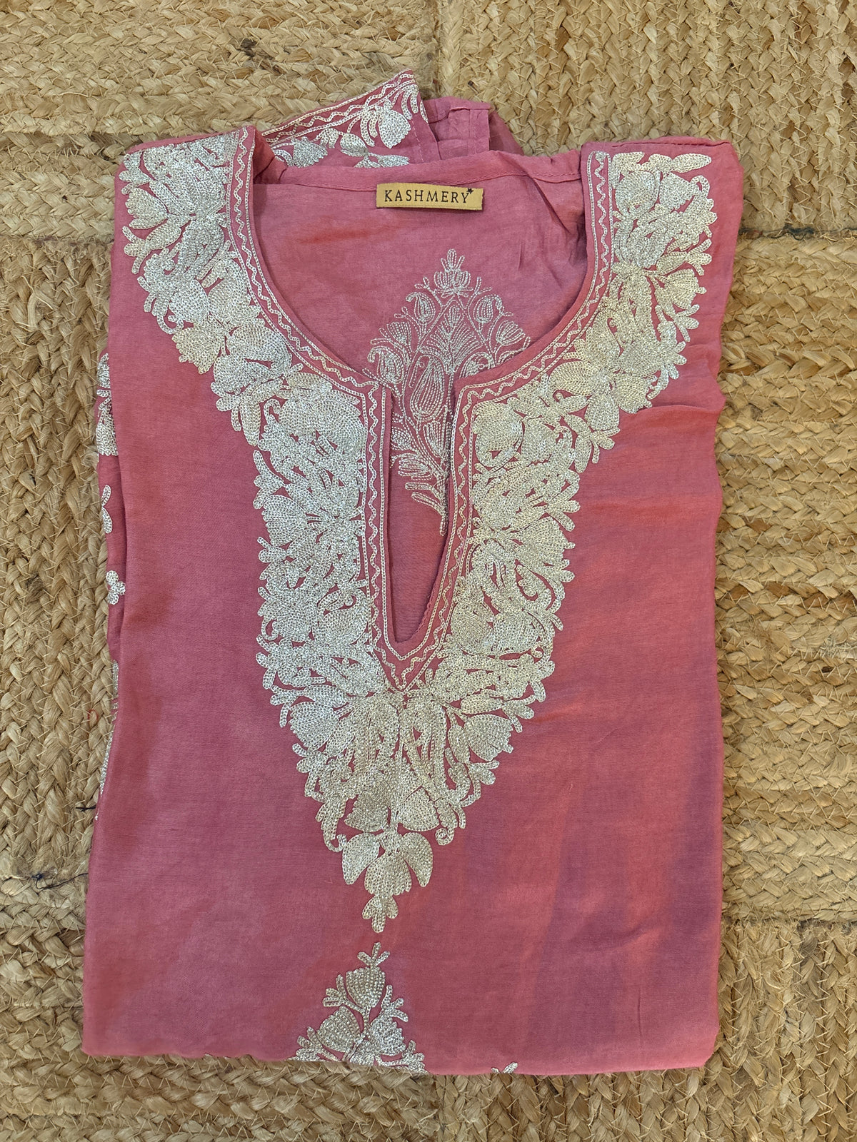 Pamposh Pink with Zari Tilla Aari Embroidered Kurta Set