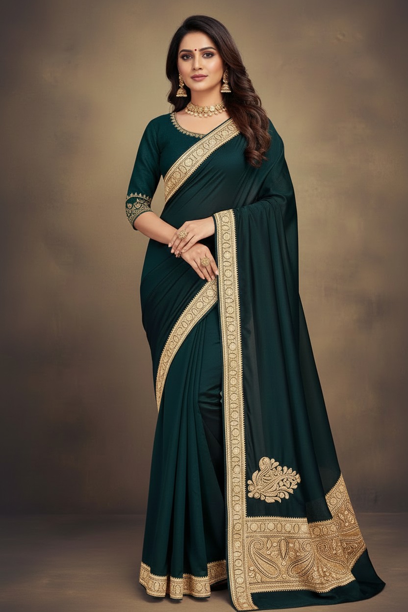 Mahren Black Crepe Saree With  Premium Kashmiri Tilla Embroidery