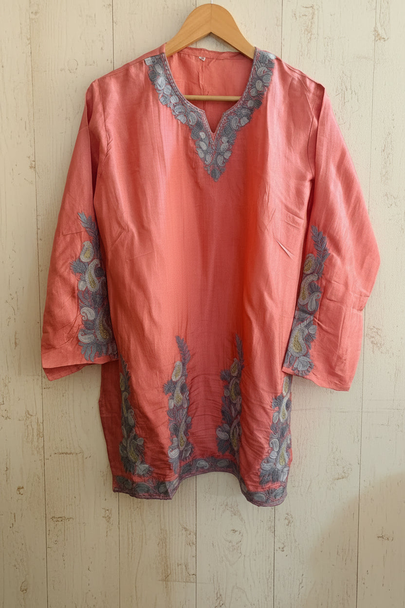 Pamposh Peach with Zari Tilla & Aari Embroidered Kurta